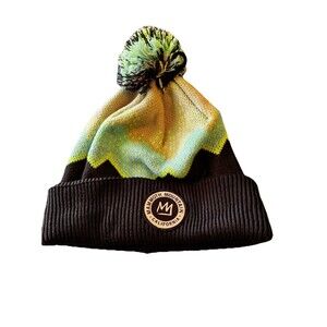 Mammoth Mountain California Reversible Knit Beanie Hat Pom Black Green Ski